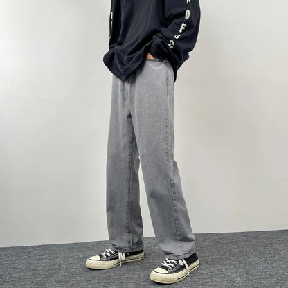 2025 New Men's Casual Jeans | Korean Euro US Style | Straight & Wide Leg Denim Pants | Solid Color Trendy Design