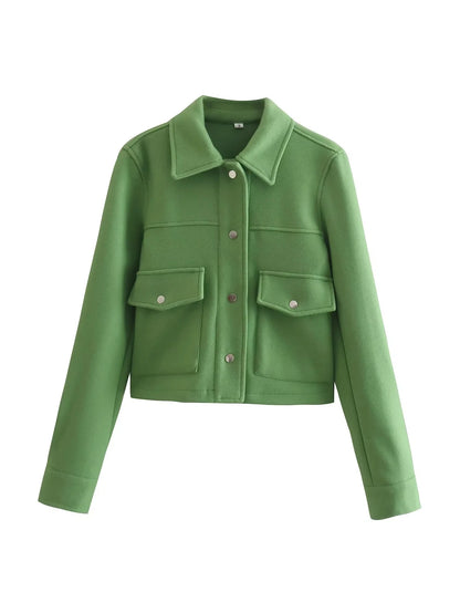Jackets For Womens Front Pockets Button Long Sleeve Jacket
