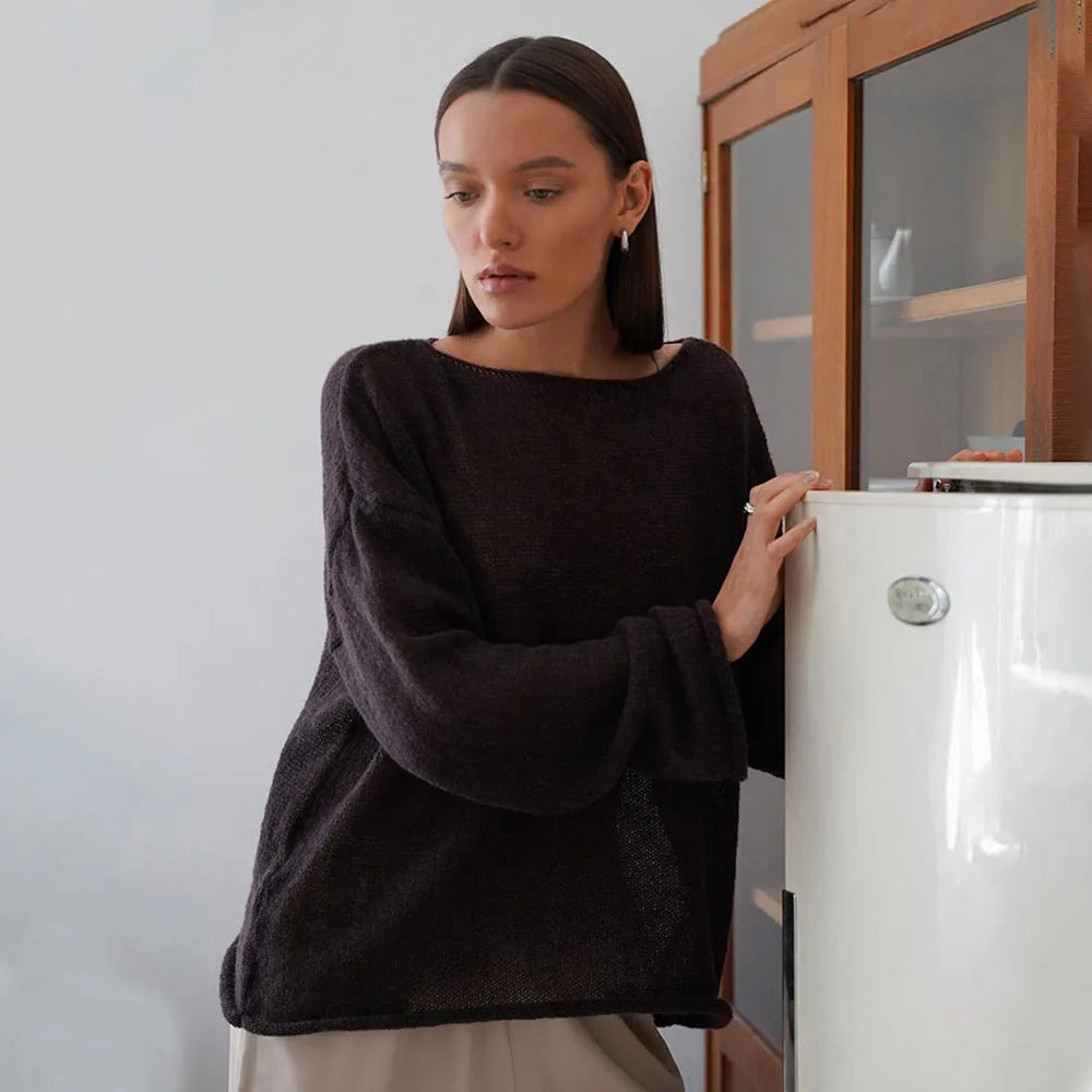 Pullover Women's Solid See-through T-Shirt Loose Casual Pullover