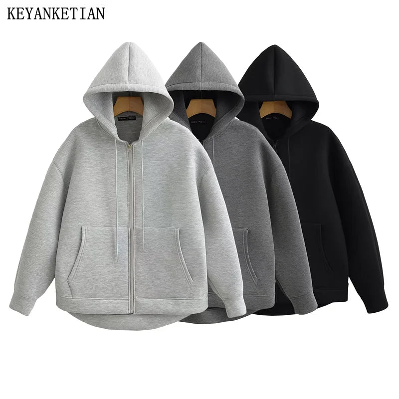 New Women's Zipper Hoodie Outerwear Top