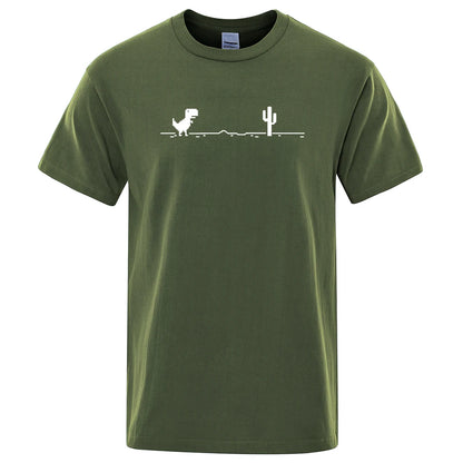 Mens T-shirts Printed Dinosaur Cactus Cotton T-shirt
