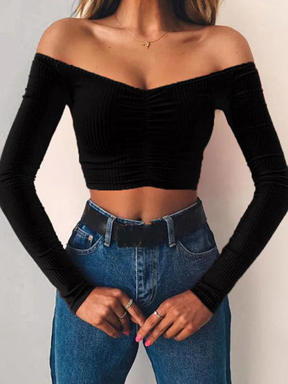 Women T-shirts sexy long sleeve off shoulder