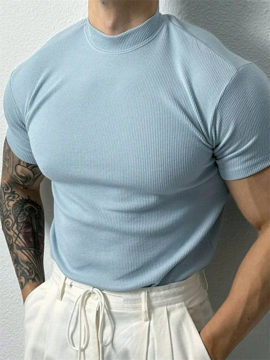 Men's T-shirt Small high collar stripe sportswear