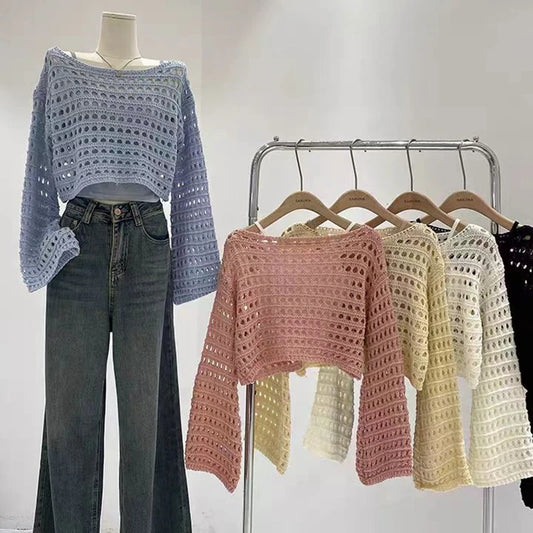 Top Summer Beach Bikini Cover Up Crop Pullover Wool Knitwear