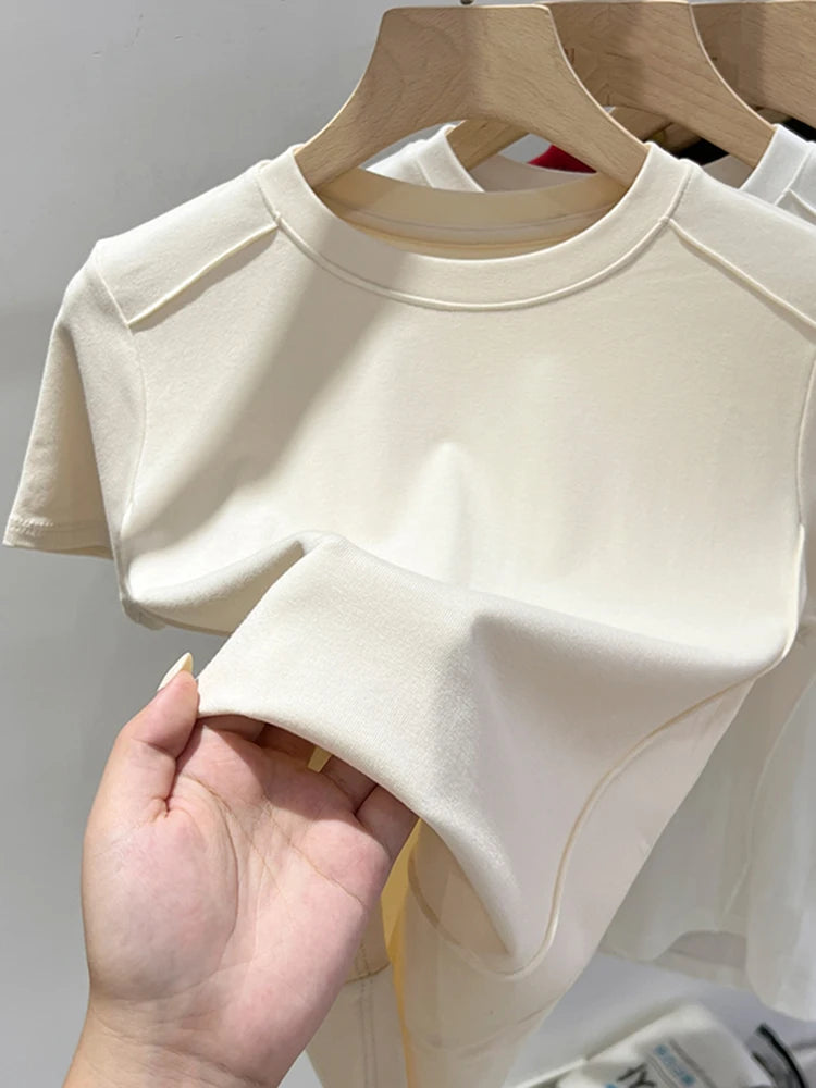 White T-shirt Cotton female short-sleeved