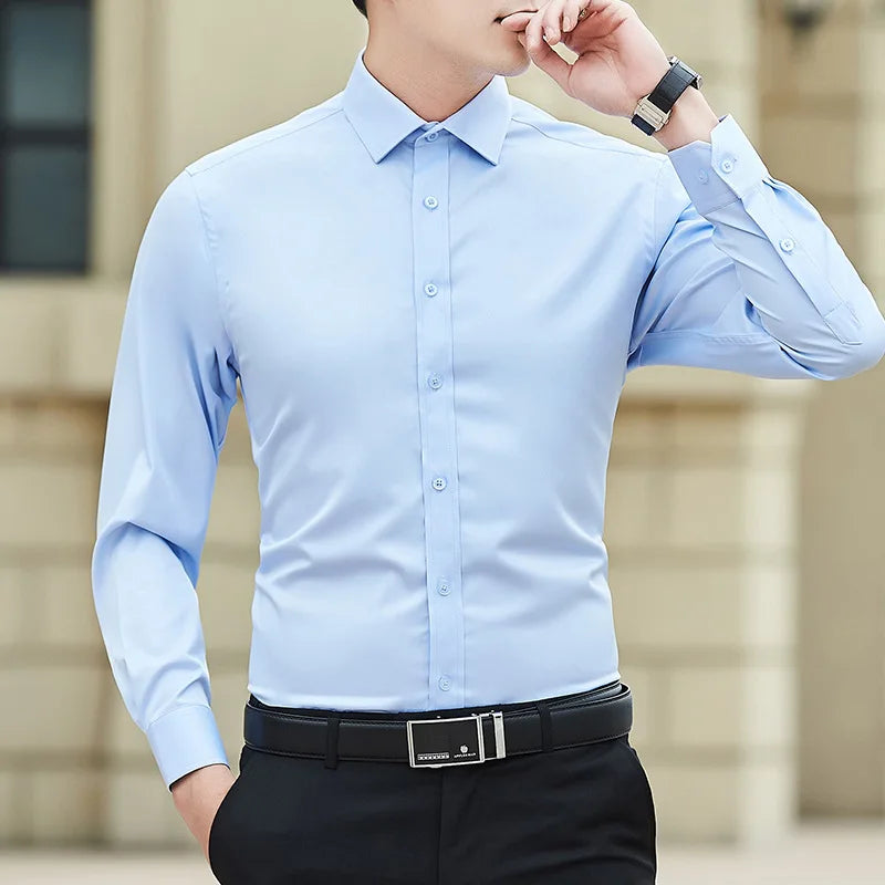 Men Casual Slim White Long Sleeve Shirt Brand Clothes