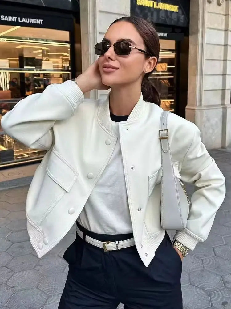 Women Fashion With Pockets Bomber Jacket Coats