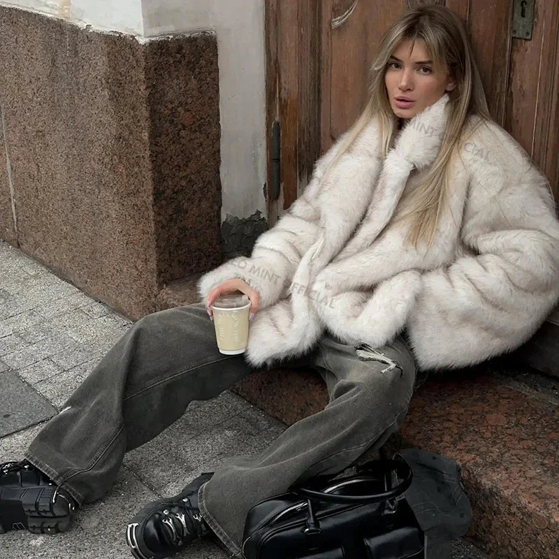 Coat Women Thick Warm Outerwear Fluffy Jacket