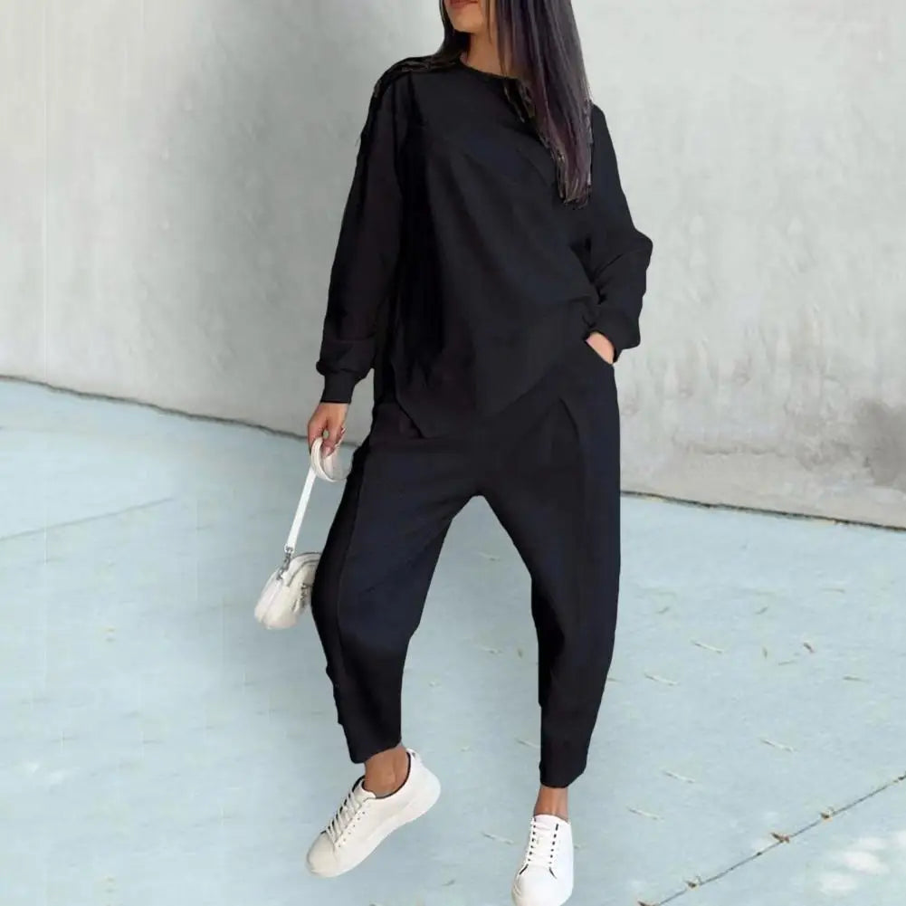 Women's Top Pants Set with Irregular T-shirt