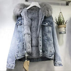 Women Denim  Jackets Fleece Outerwear Casual Warm
