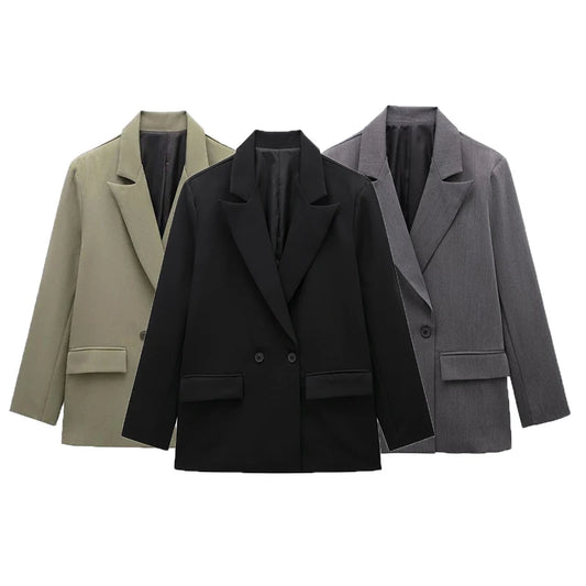 New Women's Solid Color Double breasted Loose Suit Coat for Women