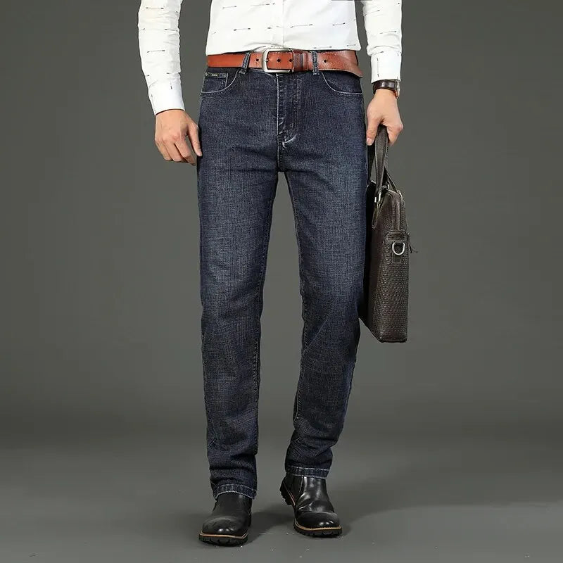 Men's Jeans Casual Straight Fashion Classic Blue Black Work Denim clothing