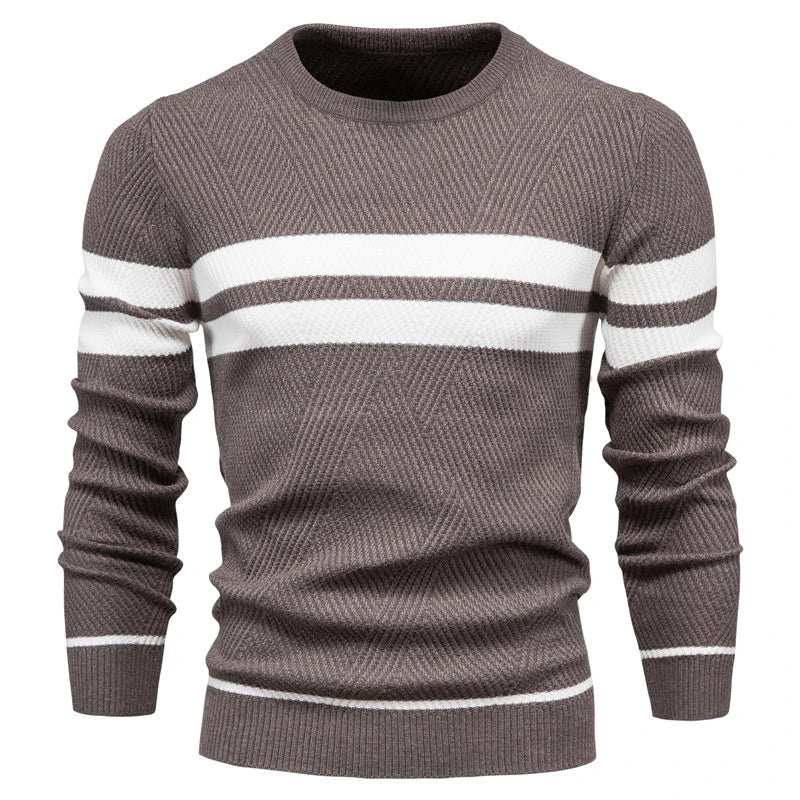 Men's Sweater O-neck Patchwork Long Sleeve Warm Slim Sweaters