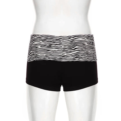 Casual Zebra Print Elastic Shorts Female Skinny Low-waisted Mini Short
