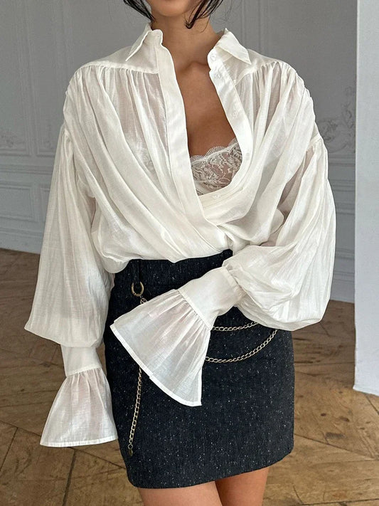 Women's Long Sleeve Patchwork Blouse Top Streetwear Top