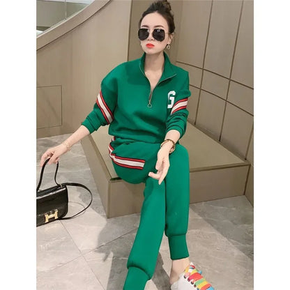Women's Jacket Sweatshirt Wide-Leg Pants With fleecing Thickened Clothing