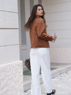 Women Fashion Basic Short Suede Pockets Jacket and Coat