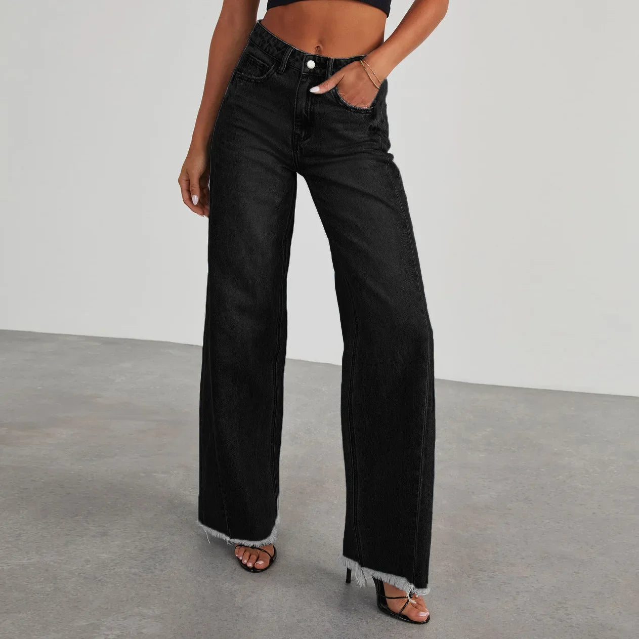 High-waisted Straight-leg Furred Jeans