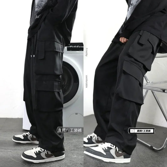 Black American Overalls High Street Boys Straight Leg Casual Pants