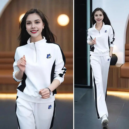 Women's Sportswear Set Color Matching Zippered Stand Collar Sweatshirt