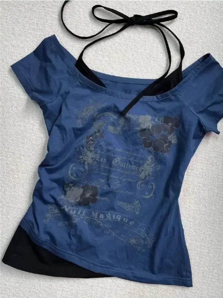 T-shirts Slim Fit Print Tops Women Off Shoulder Short Sleeve T Shirt