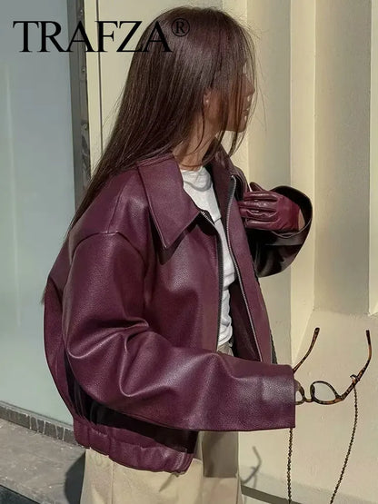 Leather Fashion Outerwear Thicken Zipper  Streetwear Ladies Tops Women