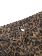 Leopard Print Jeans for Women Wide Leg Baggy Jeans