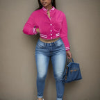 Women's Pure Color Jacket Single-breasted Baseball Jacket