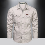 Spring Cotton Cargo Shirt for Men Long Sleeve Multi-Pocket Shirts