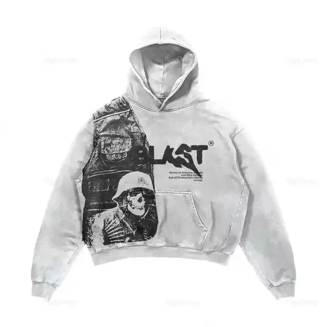 Black Cool Printed Pattern Cotton Pullovers Loose Sweatshirts