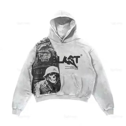 Black Cool Printed Pattern Cotton Pullovers Loose Sweatshirts