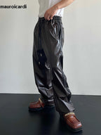 Black Soft Stretchy Waterproof Leather Pants for Men