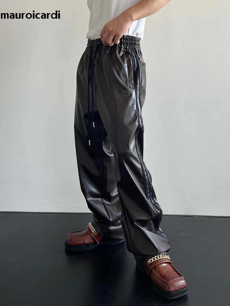 Autumn Cool Black Soft Stretchy Waterproof Leather Pants for Men