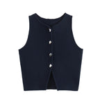 Women Button Short Tops Streetwear Vest