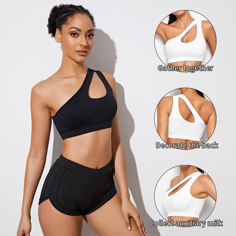Women Sports Bra Fitness One Shoulder Shockproof Running Bra Sexy Vest