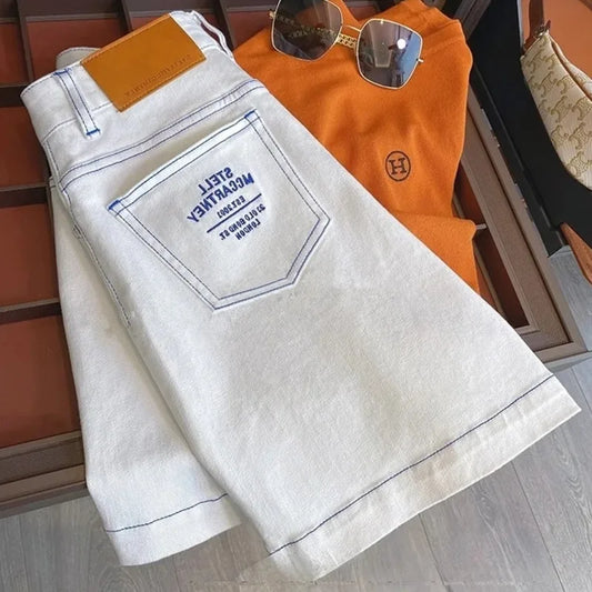 Streetwear High Waist White Denim Shorts Women Clothing