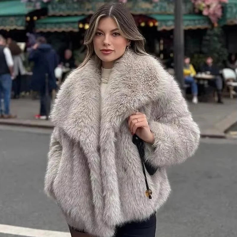 New Fashion Gradient Fluffy Fur Coat Women