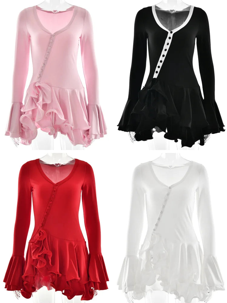 Women's Hem V-Neck Short Dress Party Outfits