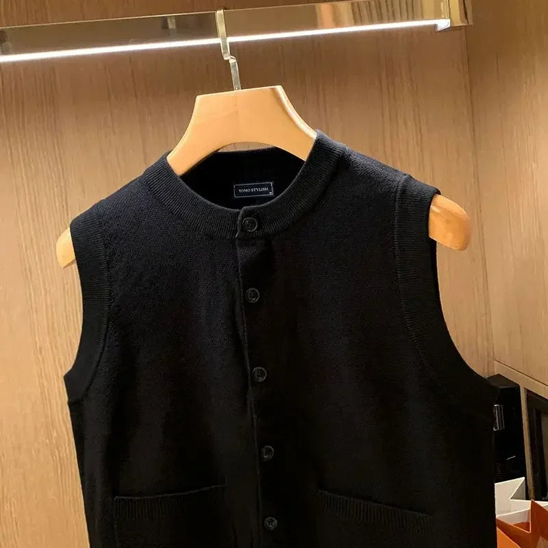 Black Waistcoat Knitted Sweaters for Men