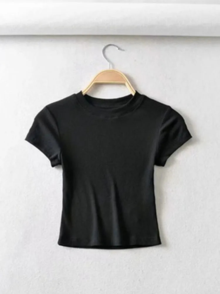 Summer Sexy Women O-neck Short-sleeve T-shirt Slim Elastic Skinny Tops