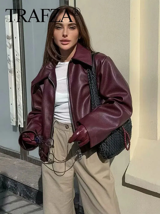 Leather Fashion Outerwear Thicken Zipper  Streetwear Ladies Tops Women