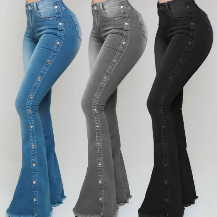Jeans High Waist Trousers Buttons Denims Streetwear