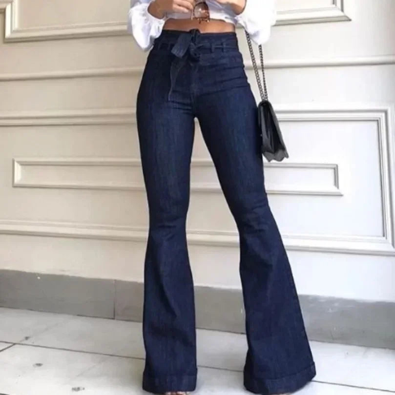 Women Jeans Color High Waist belt