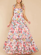 Long Dresses For Women Summer Sexy Floral Backless Ruffle Dress