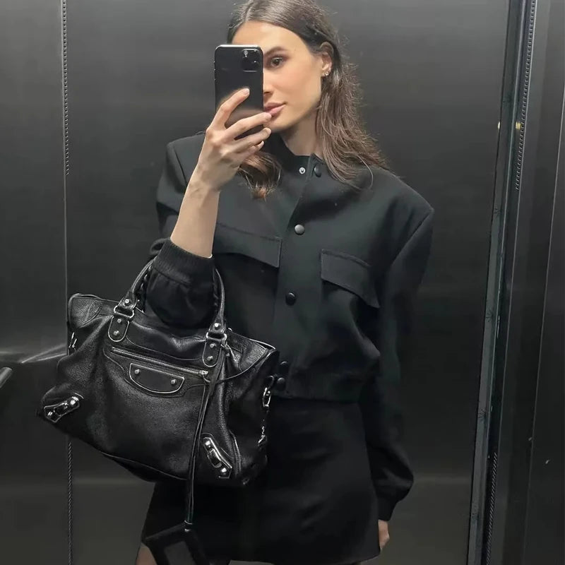 Bomber Jacket Baseball Aviator Jackets for Women Long Sleeve Crop Outerwear