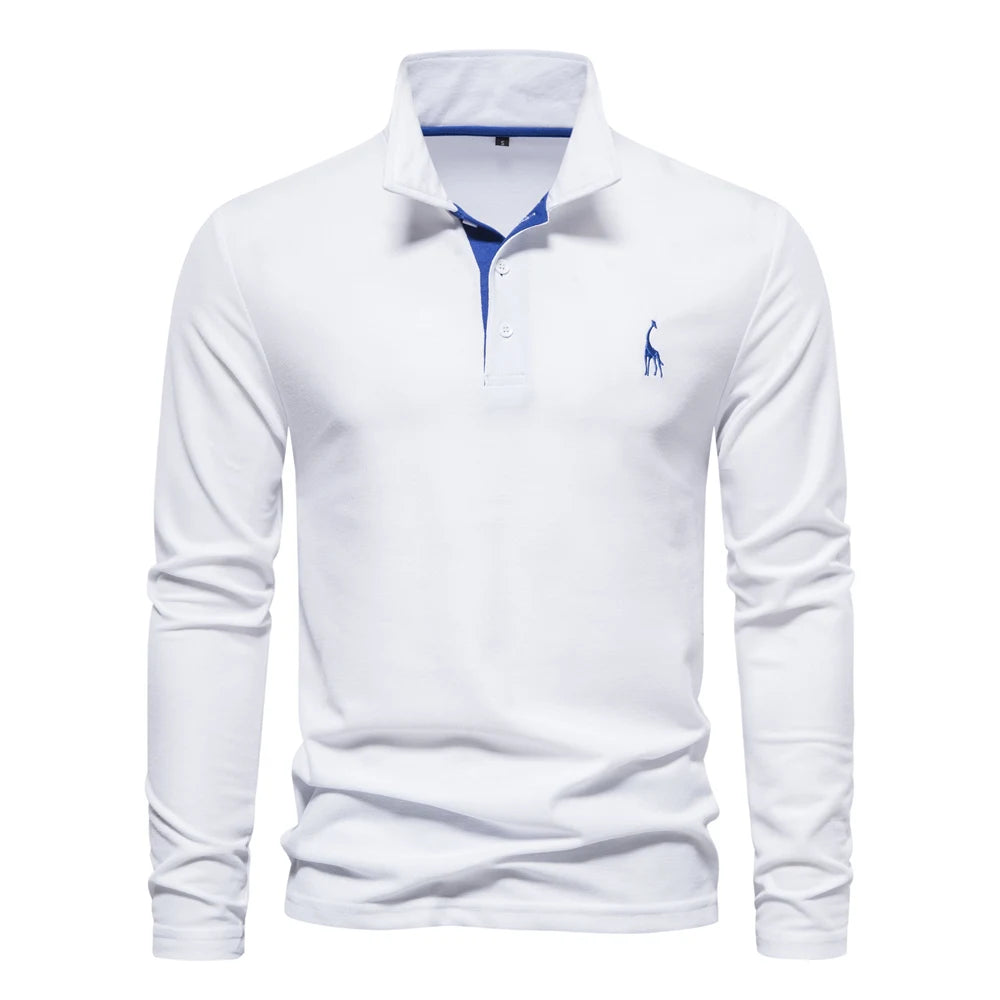 New Men's Deer Polo Shirts Solid Color Long Sleeve