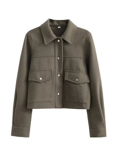 Jackets For Womens Front Pockets Button Long Sleeve Jacket