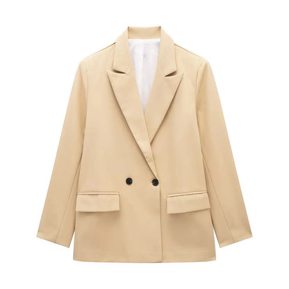 New Women's Solid Color Double breasted Loose Suit Coat for Women