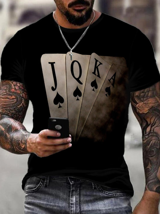 Men‘s 3D Playing Card Digital Style Print Clothing Casual Short-Sleeved T-Shirt