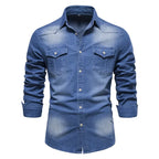 AIOPESON Brand Elastic Cotton Denim Shirt Men Long Sleeve Quality Cowboy Shirts for Men Casual Slim Fit Mens Designer Clothing